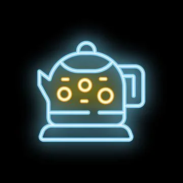Electric kettle glowing with neon light on black background Stock Illustration