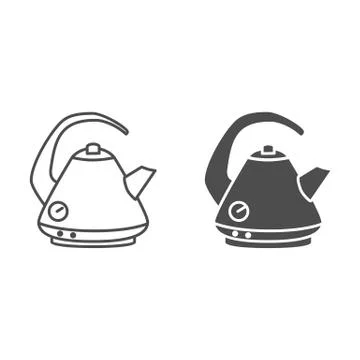 Electric kettle line and solid icon, Kitchen accessory concept, teakettle in Illustration