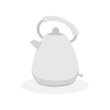 The electric kettle is a rounded shape of gray color with a simple handle and a Stock Illustration