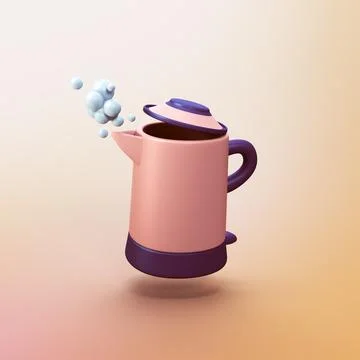 Electric kettle - stylized 3d CGI icon object Stock Illustration