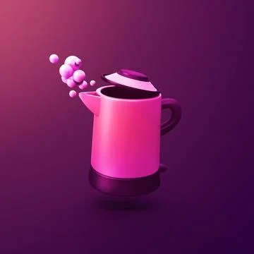 Electric kettle - stylized 3d CGI icon object, Not gen Ai Stock Illustration