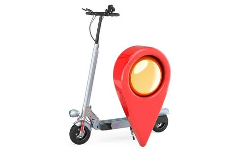 Electric kick scooter with map pointer. 3D rendering Stock Illustration