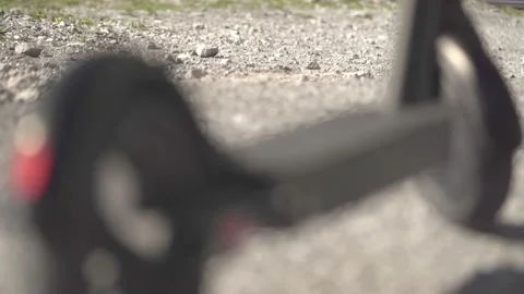 Electric kick scooter or e-scooter. Close up motion. Electric transportation and Stock Footage 151850558