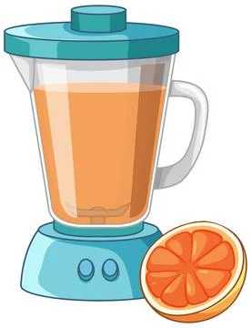 Electric Kitchen Blender with Fresh Orange Juice and Sliced Fruit Stock Illustration