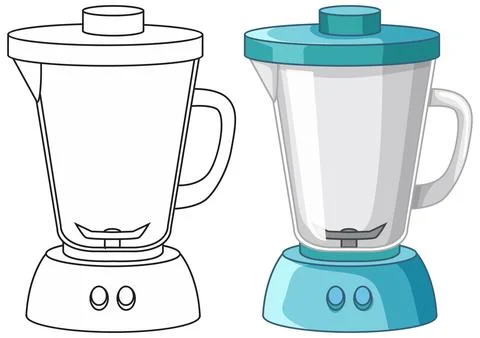 Electric Kitchen Blender Vector Illustration in Outline and Color Styles Stock Illustration