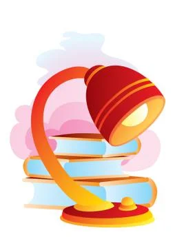 Electric lamp and a stack of books are on the table Stock Illustration