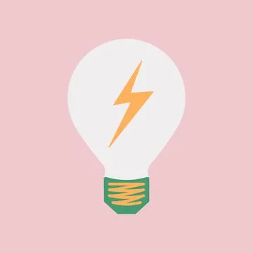 Electric lamp with lightning inside isolated on pink background. Light bulb Stock Illustration