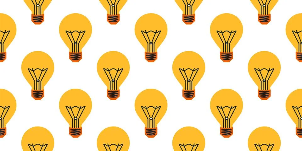 Electric Lamp Pattern. Seamless print of light bulb. Lightbulb with filaments Stock Illustration