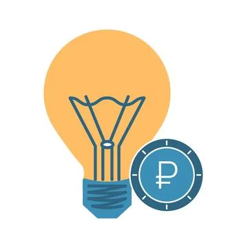 Electric lamp, ruble coin. Light bulb, Russian cash. Payment for electricity Illustrazione stock
