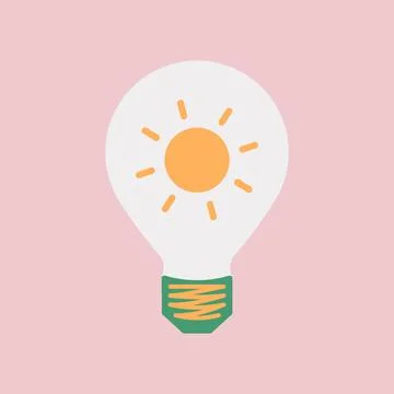 Electric lamp with sun inside isolated. Light bulb. Alternative electricity Illustrazione stock
