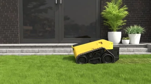 Electric lawn mowing robot, The automatic lawn mower Stock Footage 242691600