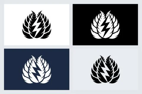 Electric Leaf Logo Design Vector Set Stock Illustration