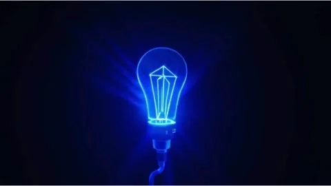 Electric light bulb bright polygonal connections on a dark blue background Stock Footage 306340739