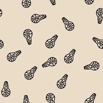 Electric light bulb line vector seamless pattern 库存插图