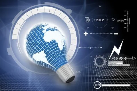 An electric light bulb with a world map Stock Illustration