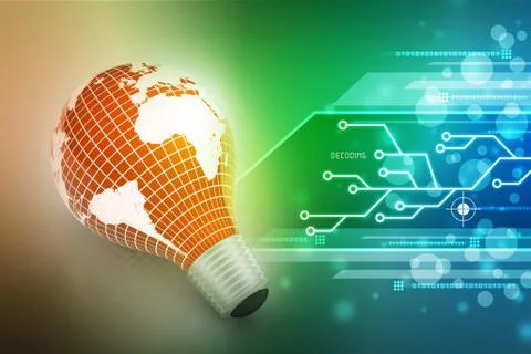 An electric light bulb with a world map Stock Illustration