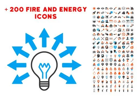 Electric Light Icon with Bonus Flame Collection 스톡 일러스트