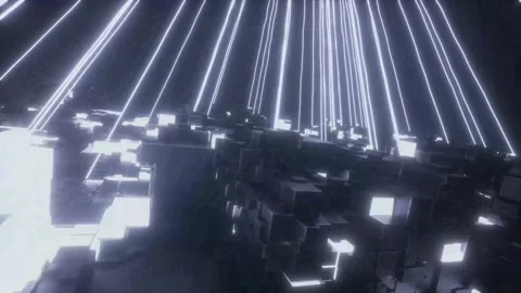 Electric light lines striking over a glowing digital terrain Stock Footage 346780519
