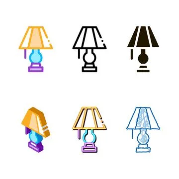Electric lighting lamp icon multipack outline Stock Illustration