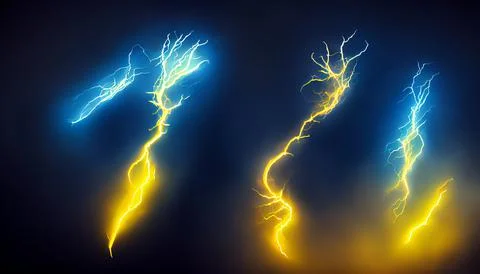 Electric lightning bolt. Energy effect. Bright light flare and sparks. Stock Illustration