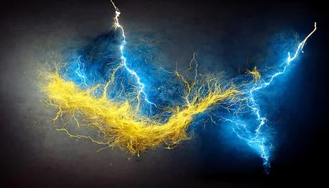 Electric lightning bolt. Energy effect. Bright light flare and sparks. Stock Photos