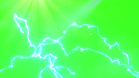 Electric lightning bolt with glowing light rays and sparkling particles on Stock Footage 337463465