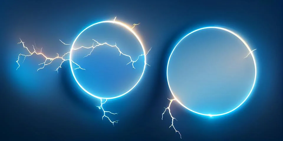 Electric lightning frames, circle digital glowing borders. Stock Illustration