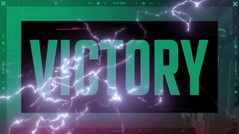 Electric Lightning Overlay Effect Over Digital Victory Text Displaying Video stock 338326916
