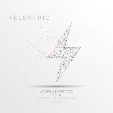 Electric lightning shape digitally drawn low poly wire frame. Stock Illustration