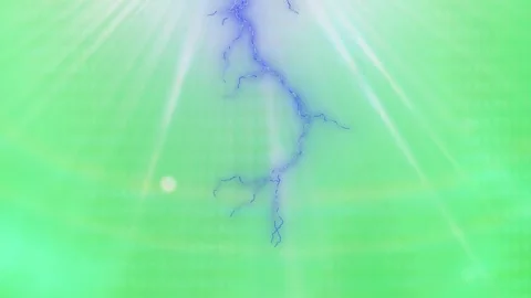 Electric lightning strikes flashing in a bright green sky with glowing light Stock-Footage 338332389