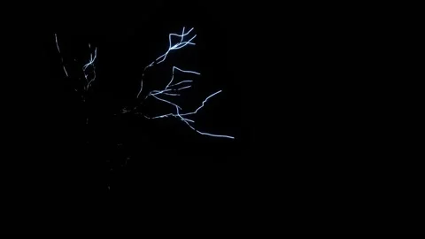 Electric lightning thunder strikes slow motion effect black background 動画素材 130950935