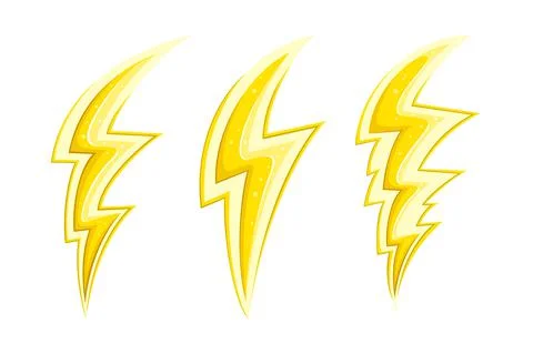 Electric lightnings and flashes in comic style. Cartoon lightnings set. Vector Stock Illustration