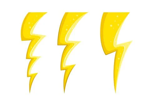 Electric lightnings and thunderbolts in comic style. Cartoon lightnings set Stock Illustration