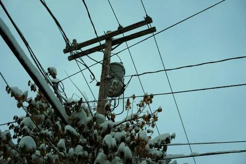 Electric lines on sky background. Stock Photos