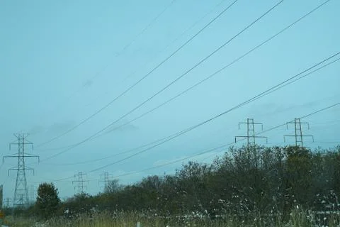Electric lines on sky background. Stock Photos