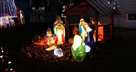 Electric Lit Nativity Scene 1 Stock Footage 121542013