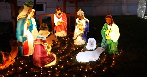Electric Lit Nativity Scene 2 Stock Footage 121541992