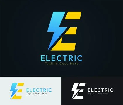 Electric Logo Template, Initial E Letter with Lightning Bolt Logo Stock Illustration