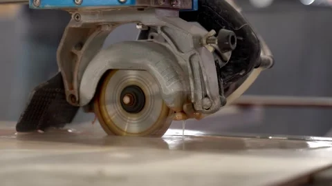 Electric machine for cutting ceramic tiles with water. Tile cutting process Stock Footage 267670602