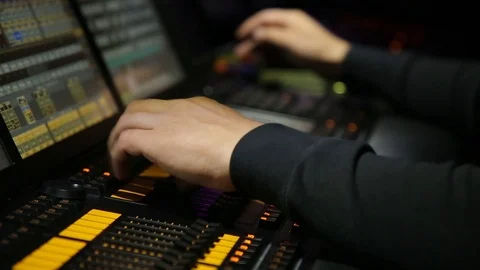 Electric machine on table for working of light show for concerts Stock Footage 127465419