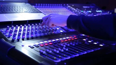 Electric machine on table for working of sound designer Stock Footage 128017575