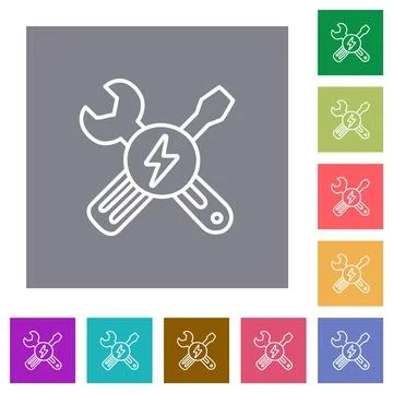 Electric maintenance outline square flat icons Stock Illustration