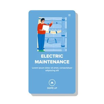 Electric Maintenance Worker Checking Cord Vector 스톡 일러스트