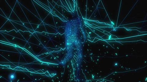 Electric man walking in CGI space as a VJ loop Stock Footage 234146831