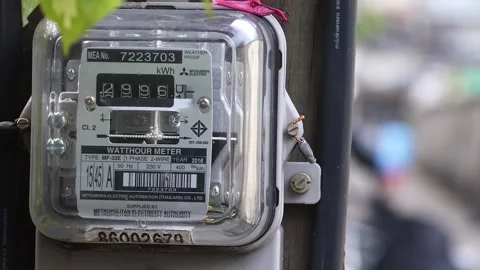 Electric measuring power meter for energy cost at home and office. Stock Footage 282919999
