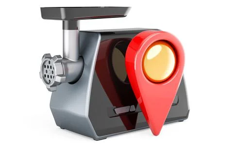 Electric meat grinder with map pointer. 3D rendering Illustrazione stock