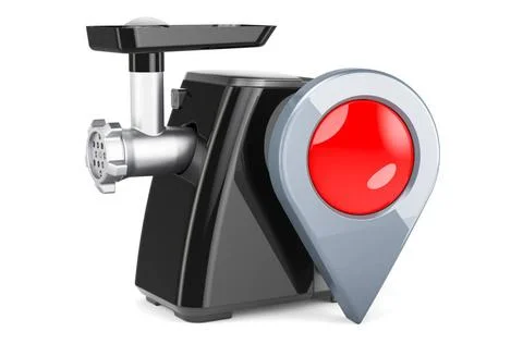 Electric meat grinder with map pointer. 3D rendering Electric meat grinder... Stock Photos