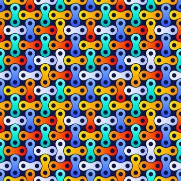 Electric metaballs tech seamless pattern. Organic circular shapes that link t Stock Illustration
