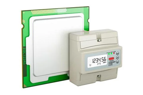 Electric meter with CPU processor, 3D rendering Illustrazione stock