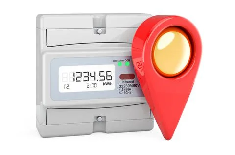 Electric meter with map pointer. 3D rendering Illustrazione stock